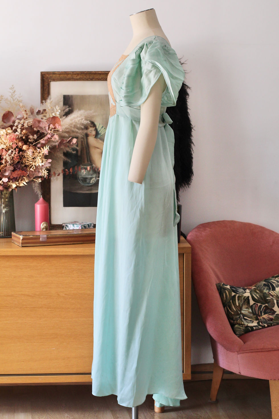 Thumbnail: Robe nuisette longue c.1930 - T.XS French 30's silk nightgown