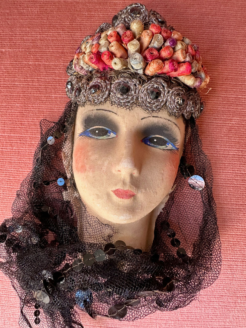 Miniature : Tête de poupée de salon orientale - 20s French boudoir doll