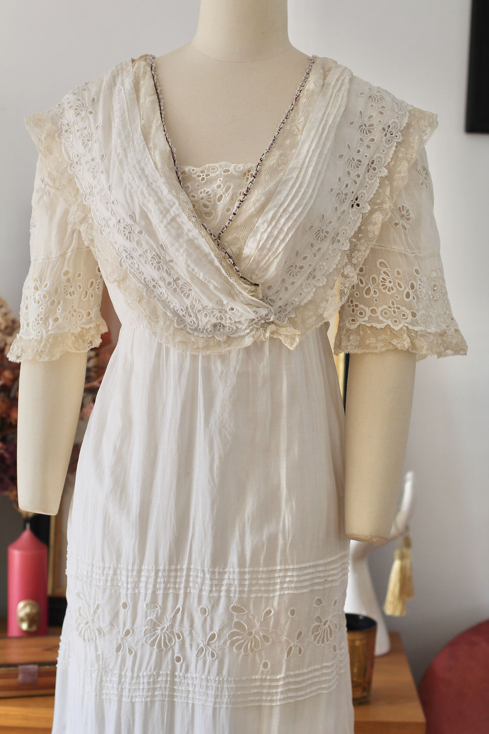 Miniature : Robe antique en coton c.1910 - T.XS/S