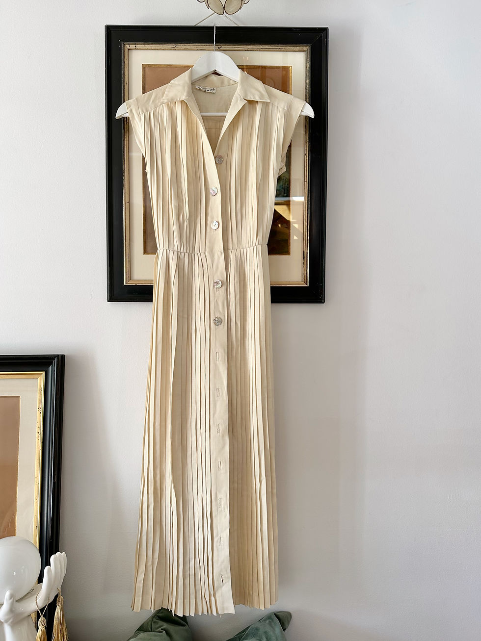 Thumbnail: Robe écrue plissée 1940s - T.XS et S