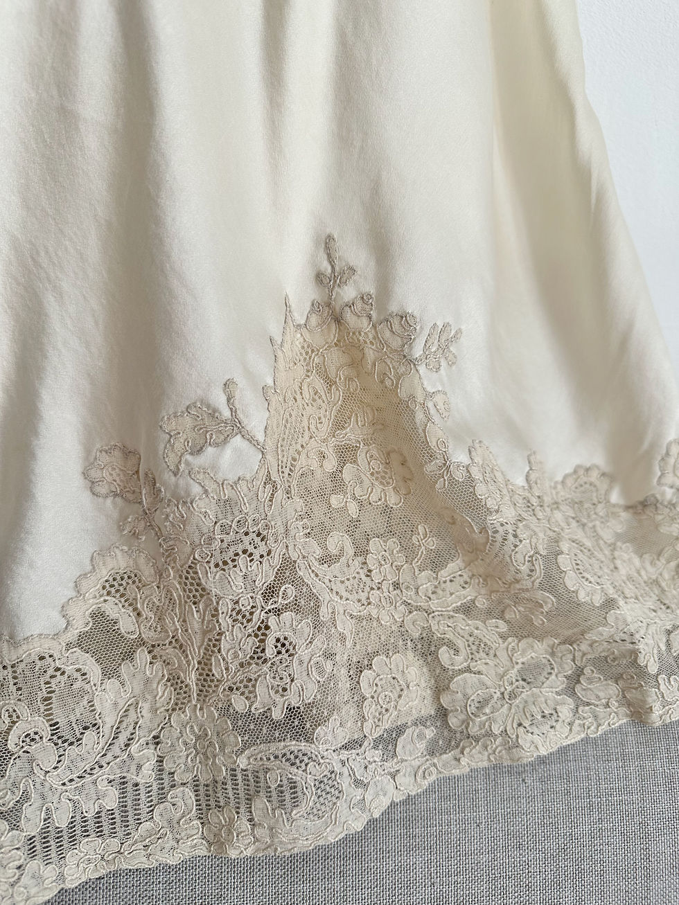 Miniature : Slip dress c.1930 - Satin de soie ivoire & dentelle - T.M/L