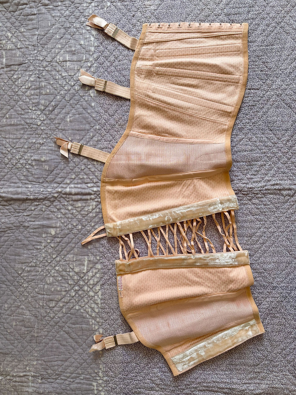 Miniature : Gaine corset baleinée, brocart de coton c. 1940 - T.S/M