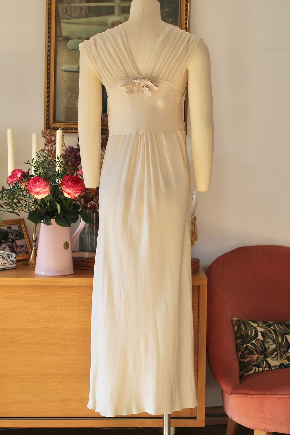 Miniature : Combinaison longue en satin de soie & dentelle c.1930
