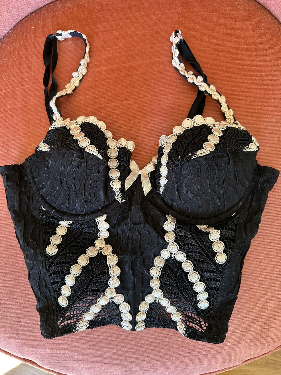Miniature : French vintage corset Simone Pérèle - Bustier en dentelle noir et blanc