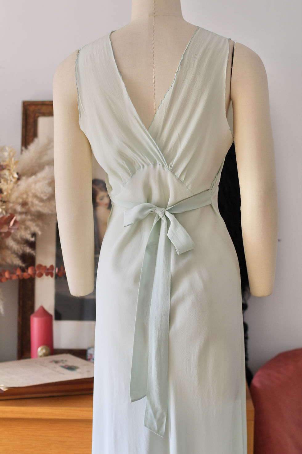 Miniature : Robe nuisette en soie vert d'eau c.1930 - T.XS/L