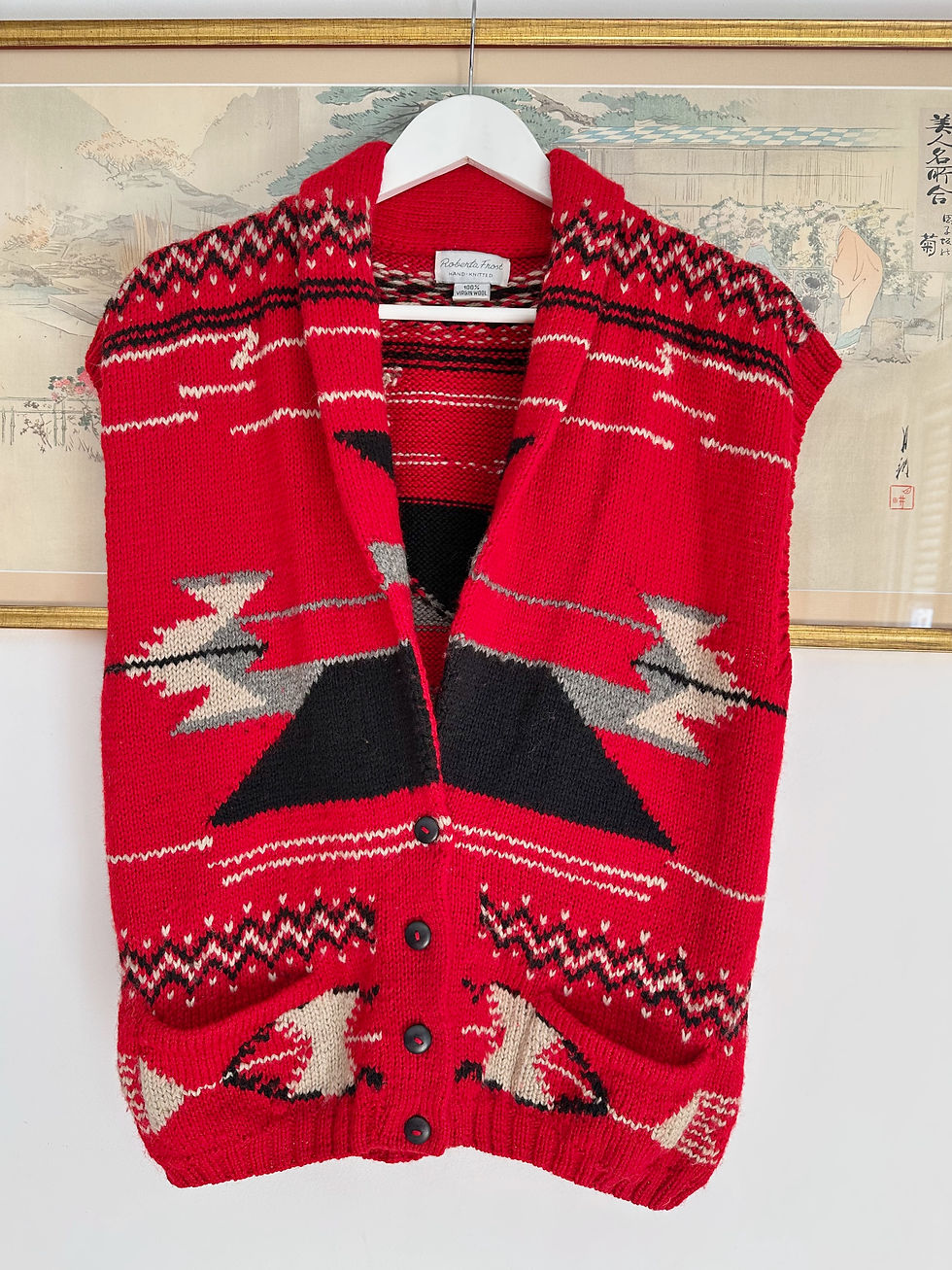 Miniature : Gilet navajo en laine tricoté main - XS/L