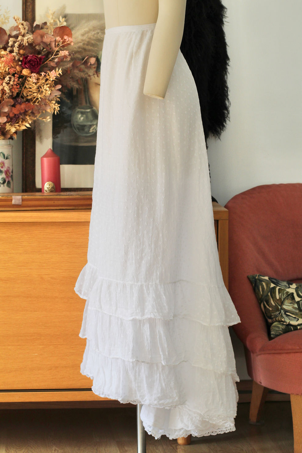 Miniature : Jupe antique c.1900 coton & froufrou - T.XS/S