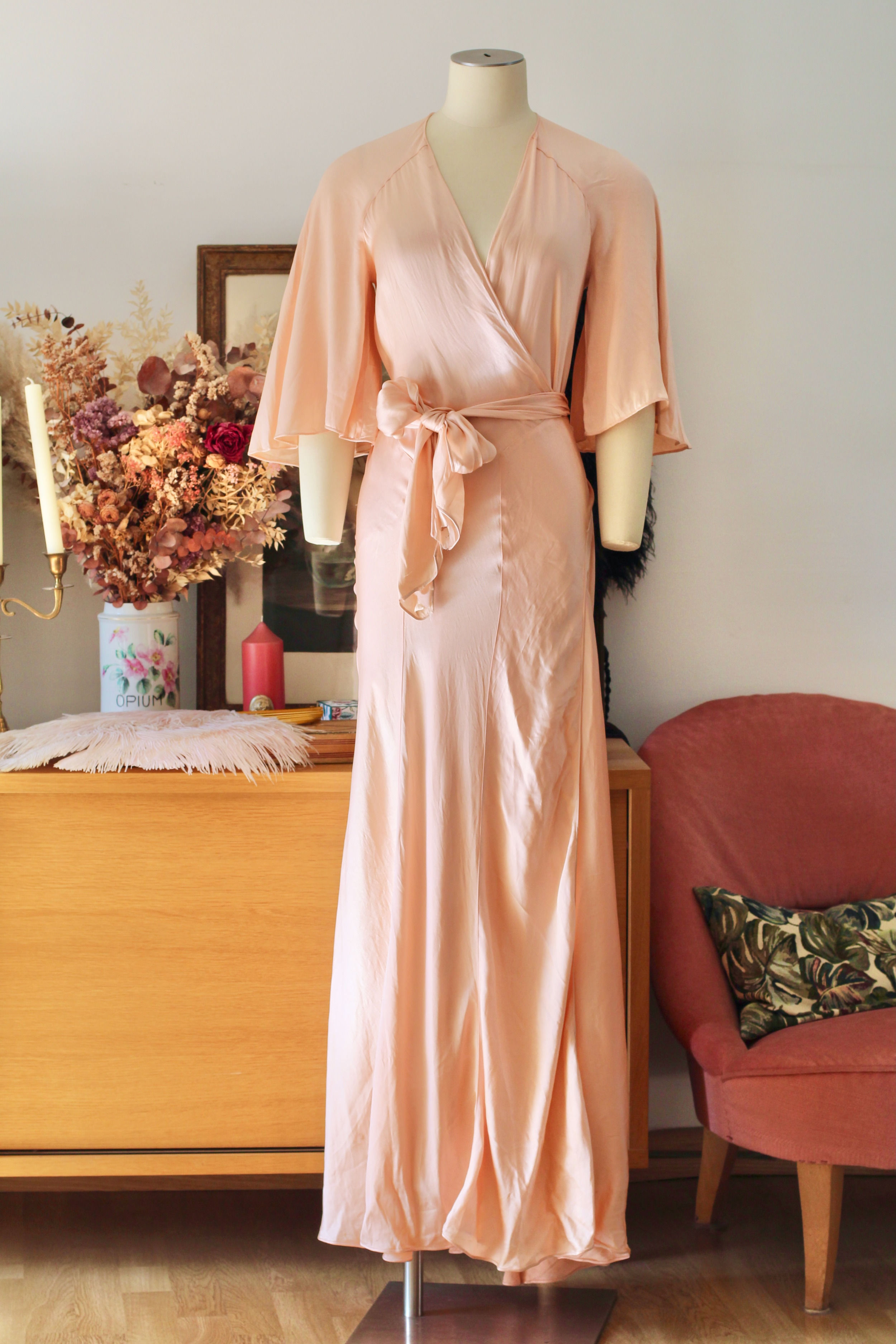 Robe / Déshabillé en satin de soie c. 1930 - T.XS/S