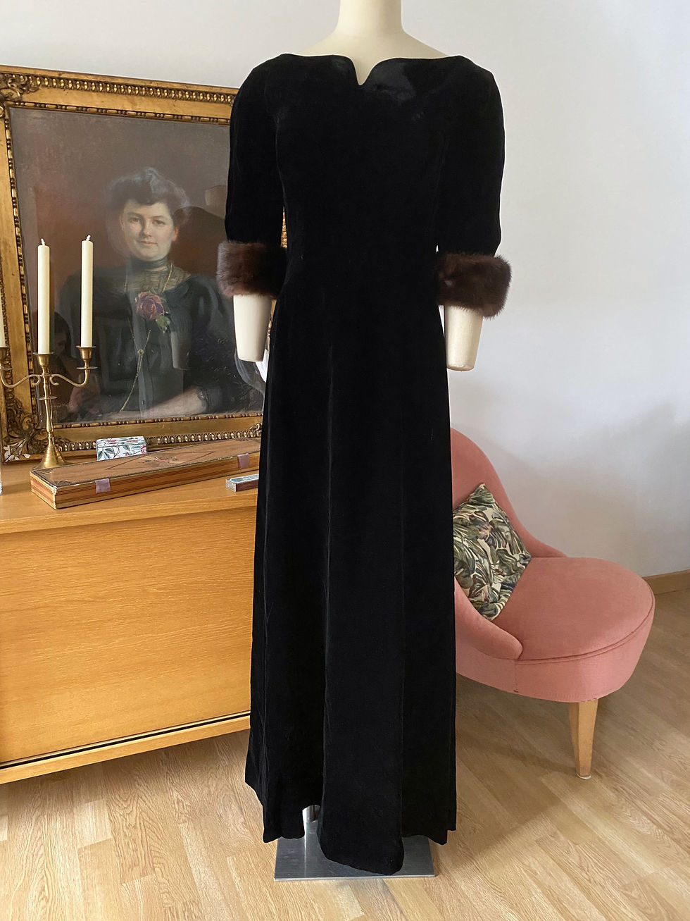 Robe en velours & fourrure - Années 60 - T.S/M