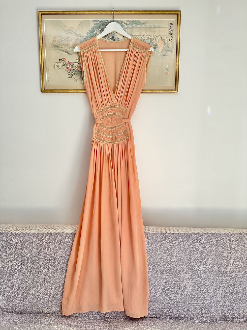 Miniature : Robe / Nuisette en crêpe de soie vieux rose c. 1920 - T. M/XXL