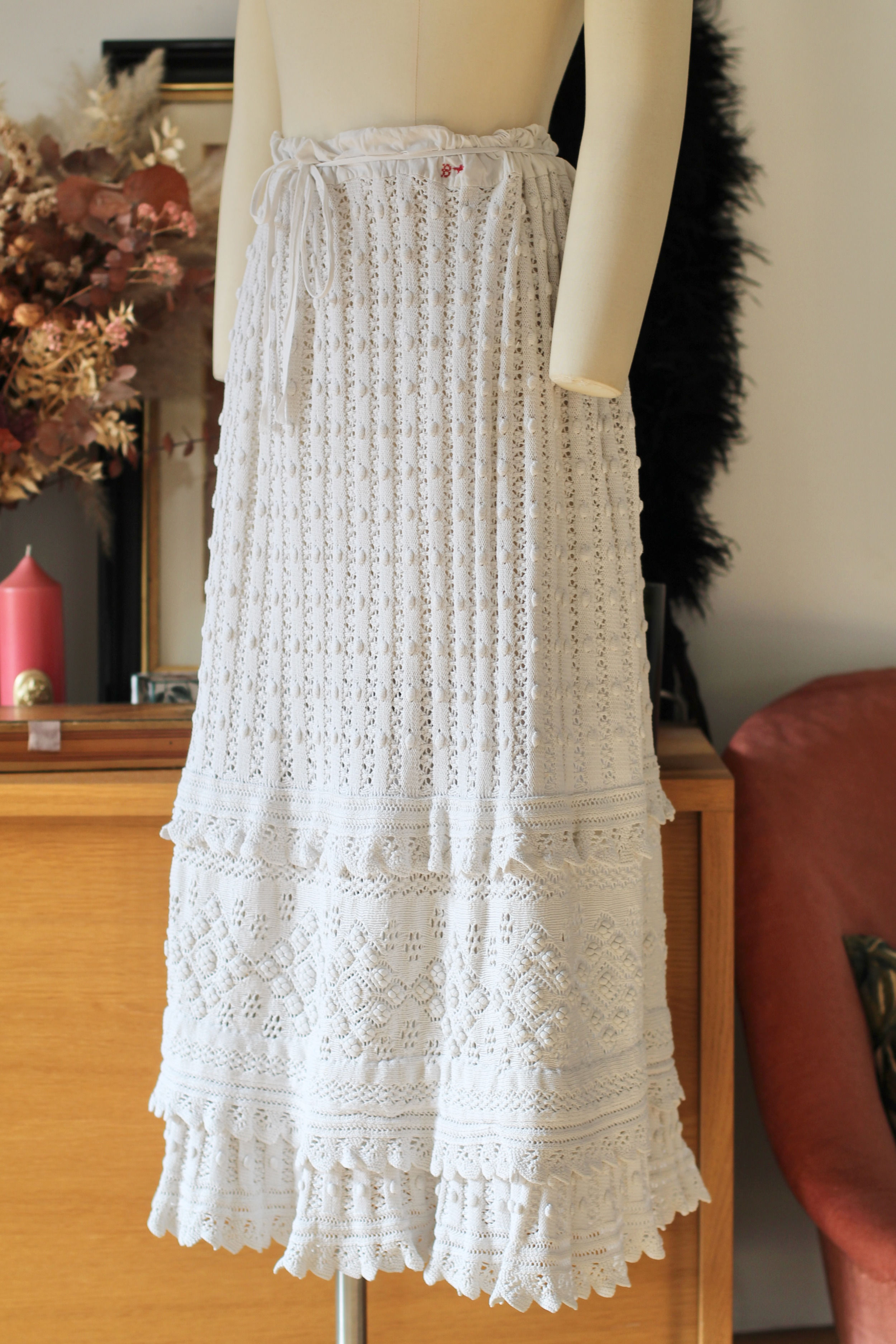 Rare ! Jupon antique tricoté main c.1900