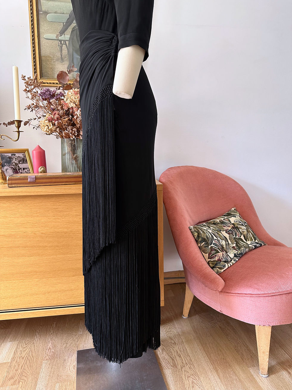 Miniature : Robe en crêpe noire des années 30/40 - T.XS