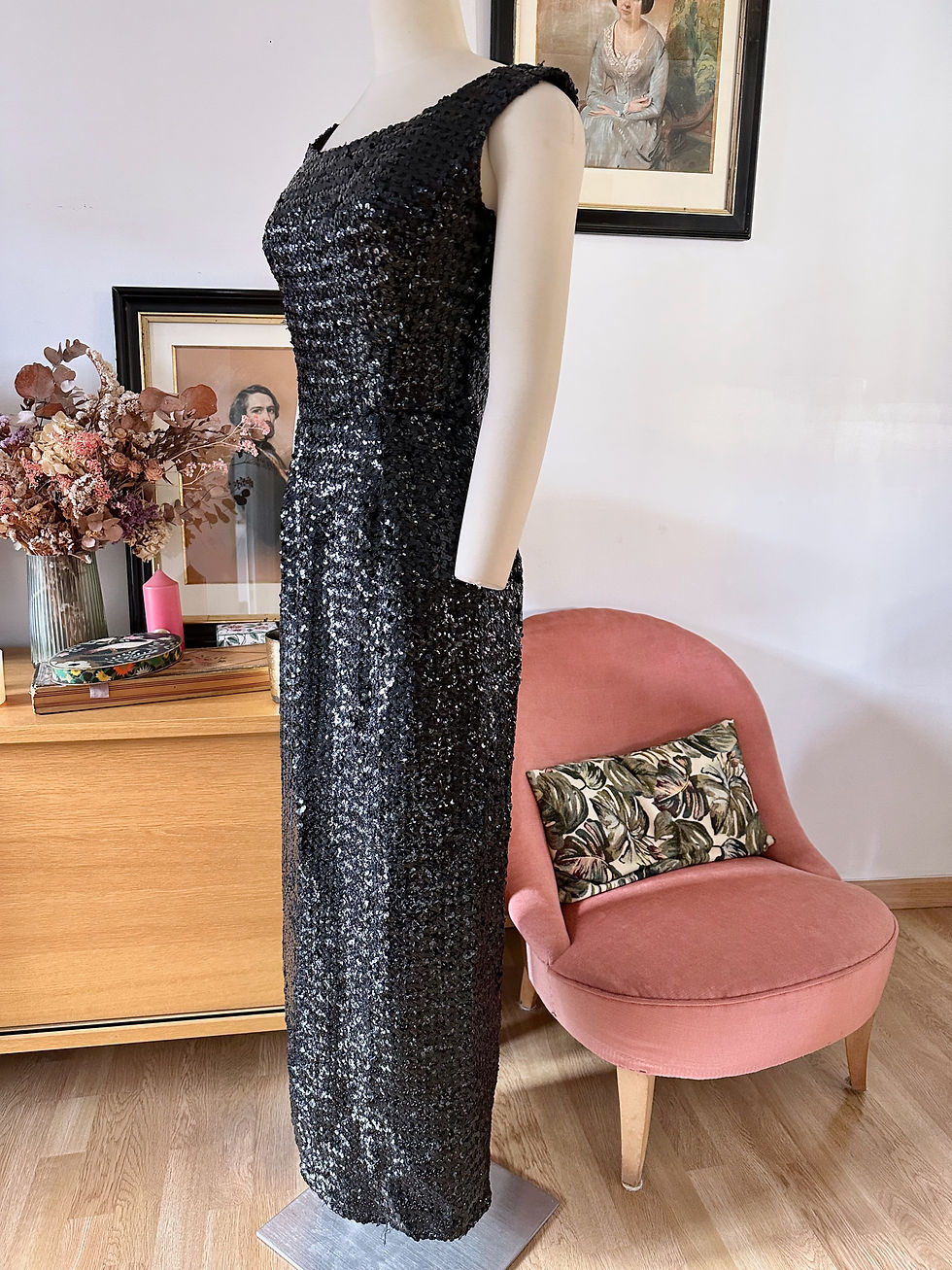 Thumbnail: Robe vintage à sequins - T.XS