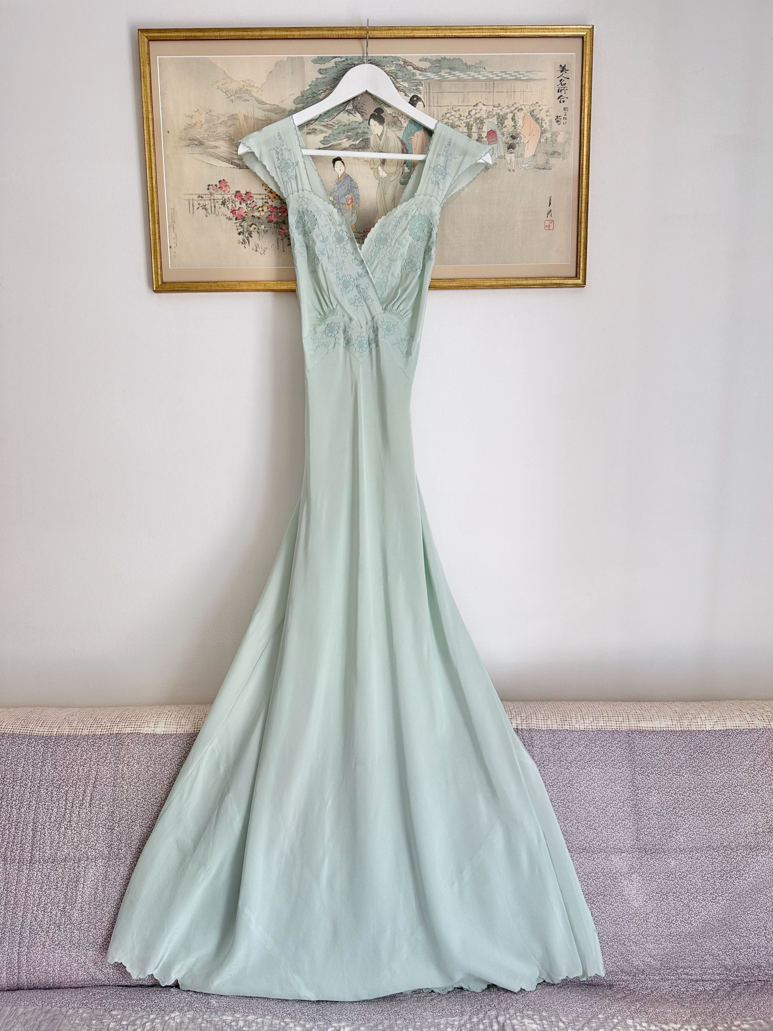 RARE ! Robe nuisette en soie vert d'eau c. 1930 - T. M/XXL