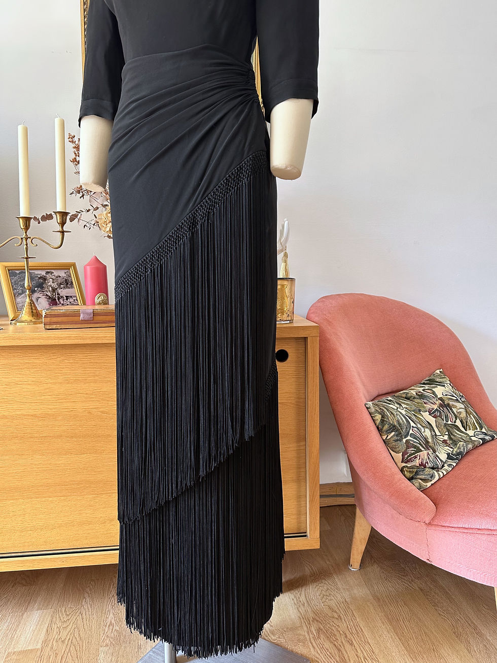Miniature : Robe en crêpe noire des années 30/40 - T.XS