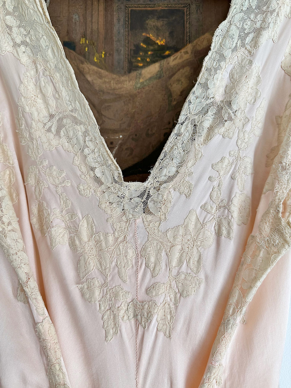 Miniature : Combinaison longue c.1930 - Satin de soie rose poudré - T.XS/M