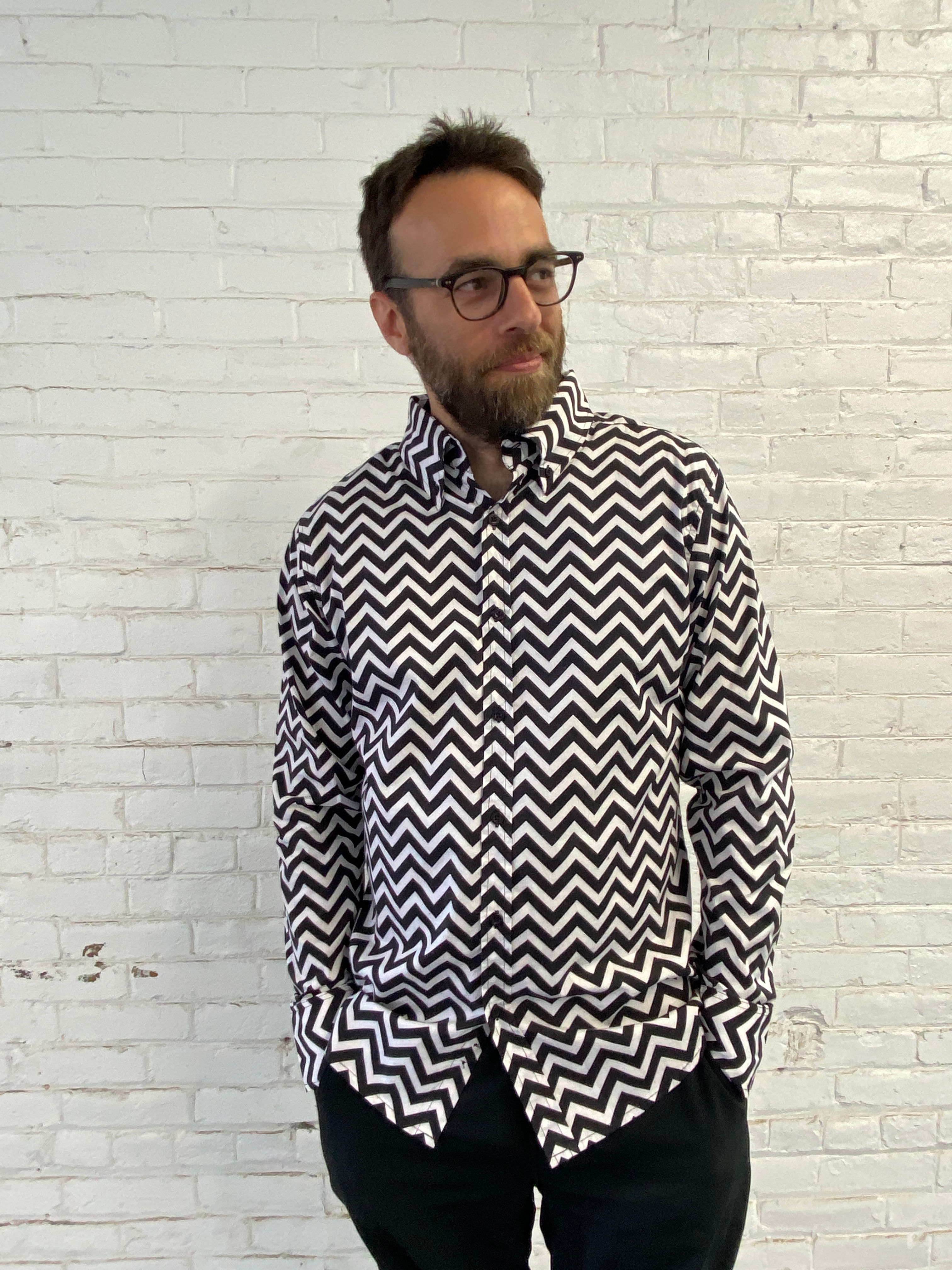 Men's Fit Run & Fly Zig Zag Print Cotton Shirt