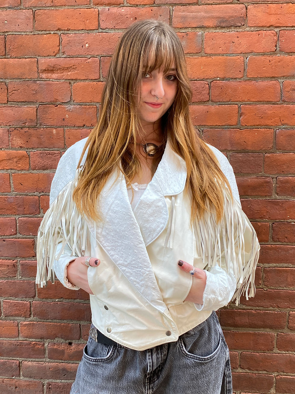 Thumbnail: Vintage 1980s White Leather Fringe Jacket