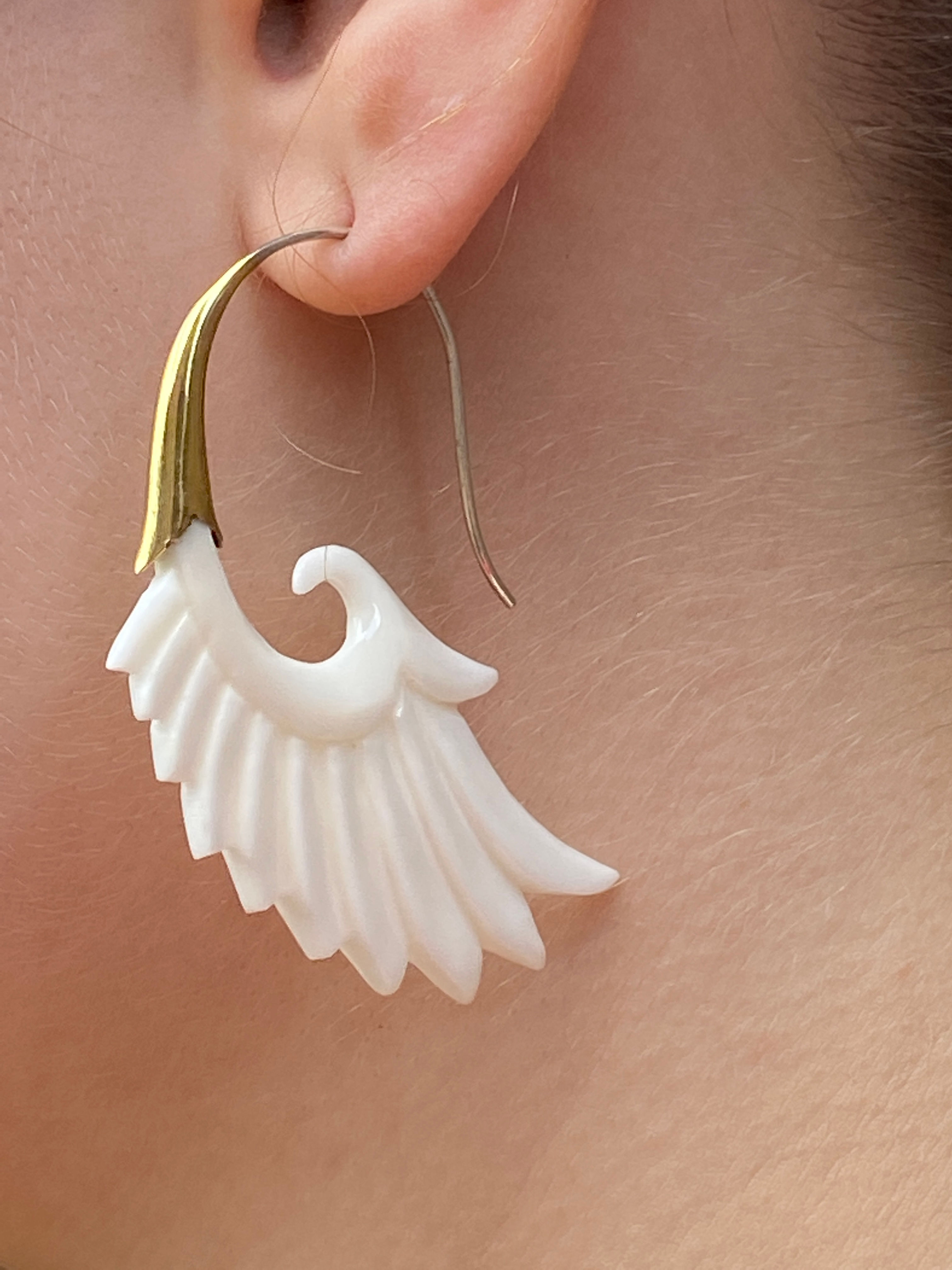 Handcarved Bone Wing Earrings