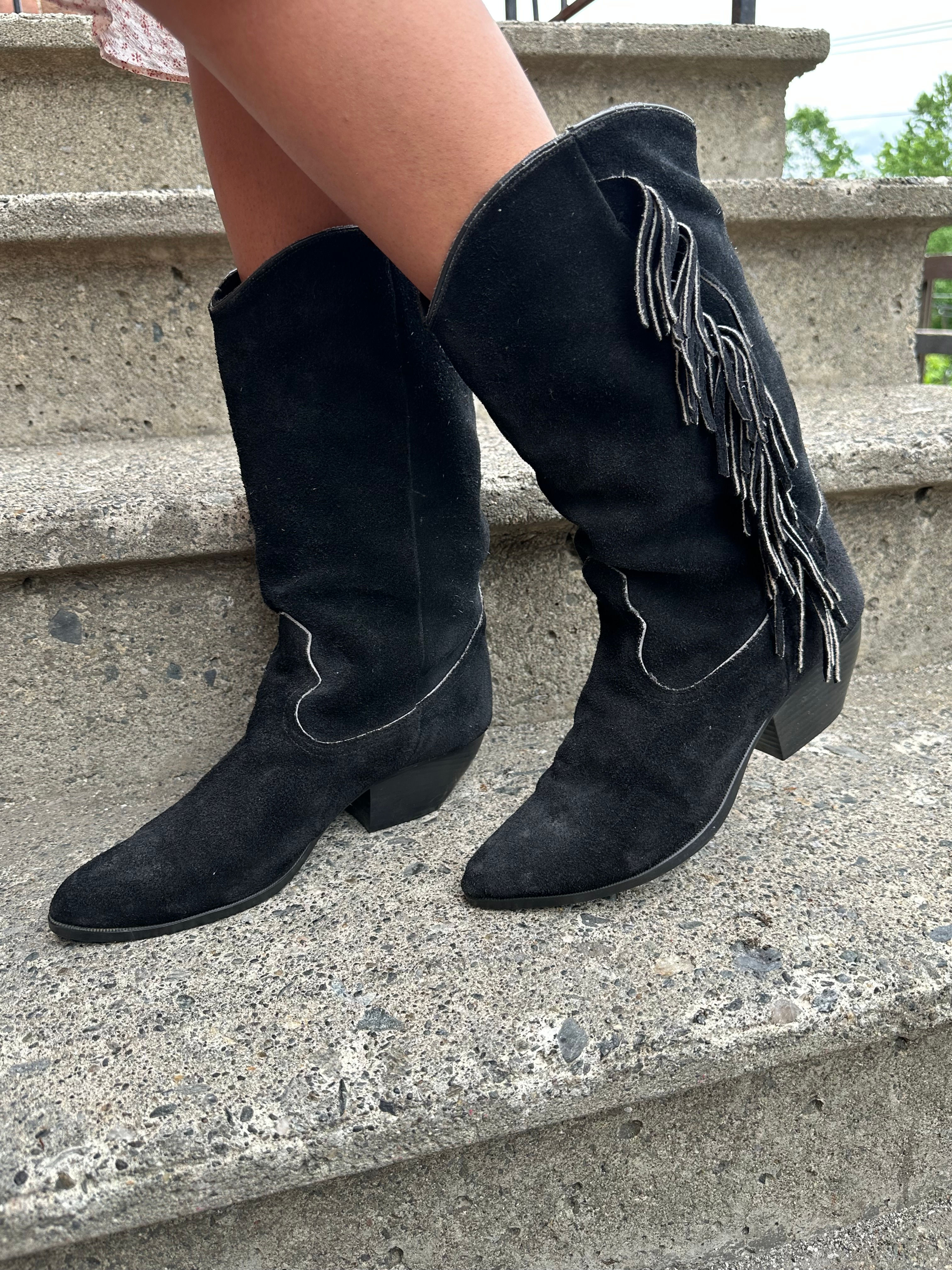 Vintage '80s Suede Fringy Cowgirl Boots