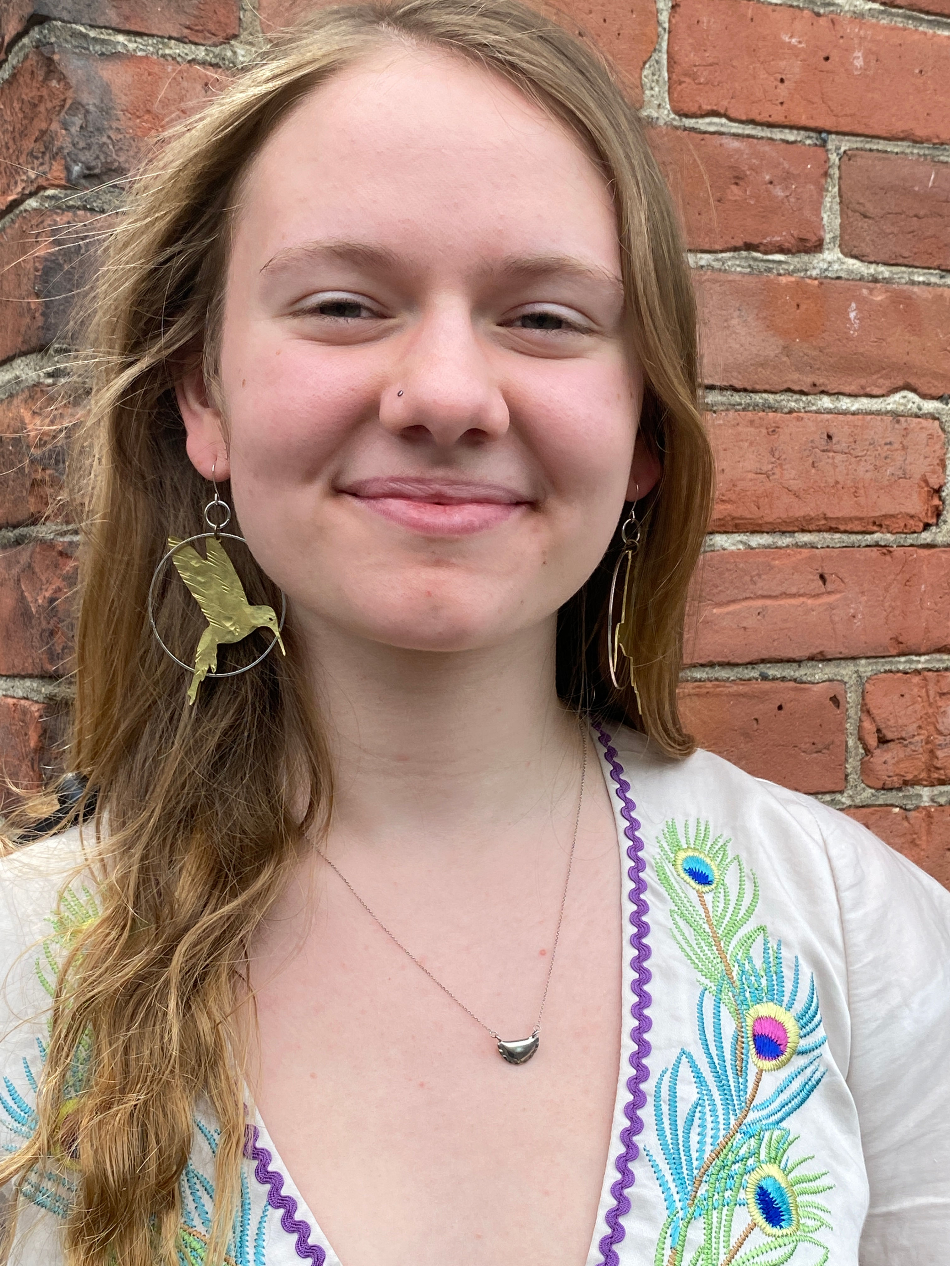 Mixed Metal Hummingbird Hoop Earrings