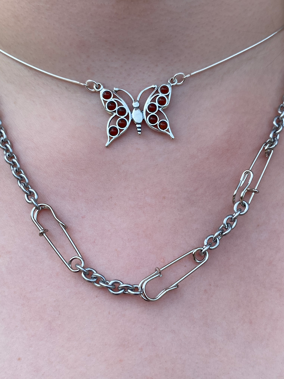 Sterling & Amber Butterfly Necklace