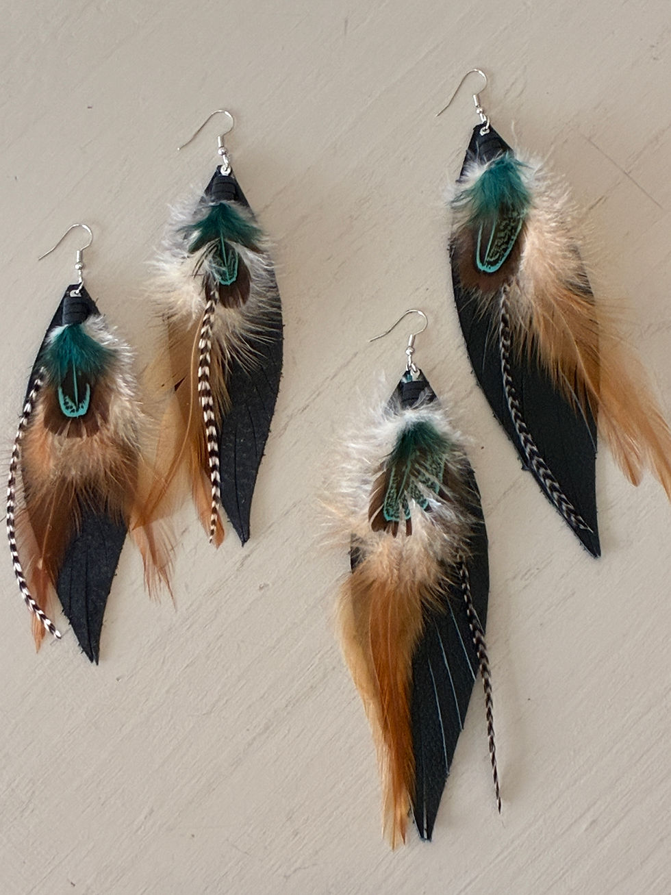 Thumbnail: Handmade Leather & Feather Earrings