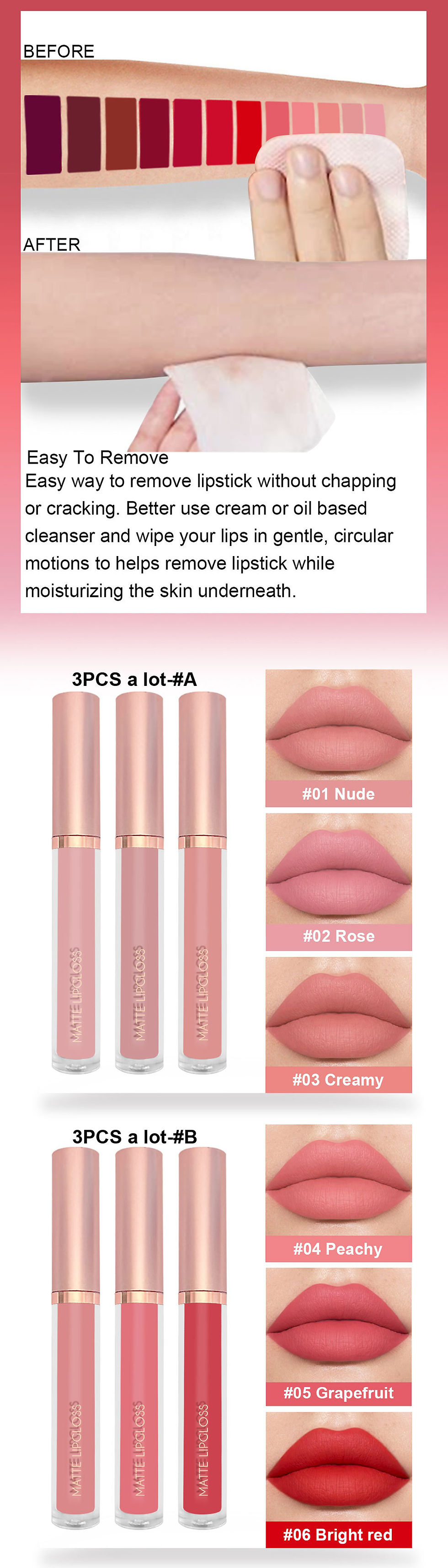 Miniatura: Private Label 12 Colors 3pcs Liquid Lipstick Kit Custom Bulk 2.5ml*3 Matte Non-s