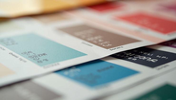 Close-up of a color palette and typography samples arranged neatly