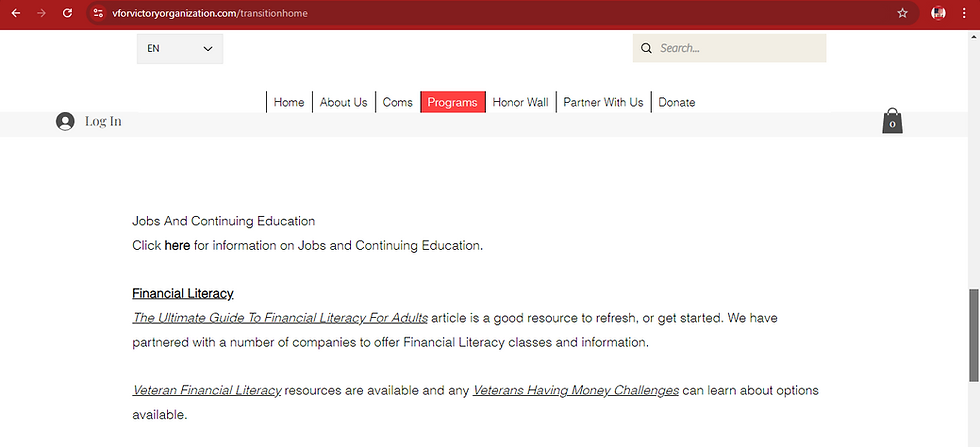 Program 1 - Transition Home has info on Financial Literacy