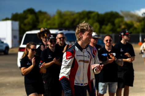 Jack Szewczuk on the podium at the NTI Townsville 500, GR Cup Round 2