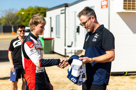 Jack Szewczuk on the podium at the NTI Townsville 500, GR Cup Round 2