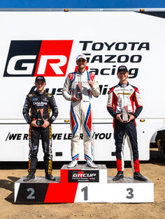 Jack Szewczuk on the podium at the NTI Townsville 500, GR Cup Round 2