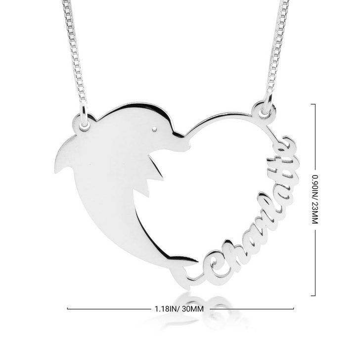 الصورة المصغرة: Personalized Dolphin Heart Necklace
