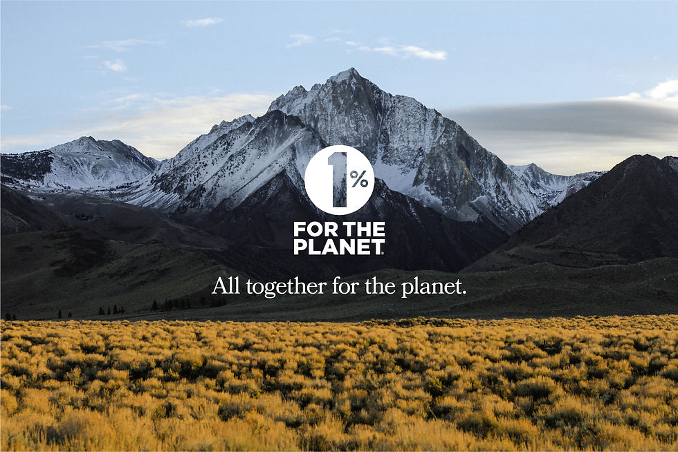1% for the Planet logo over picture of mountains with the phrase, "All together for the planet."