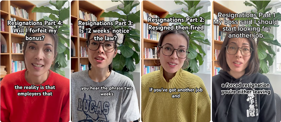 YouTube thumbnails of Rika Sawatsky's videos on resignations.