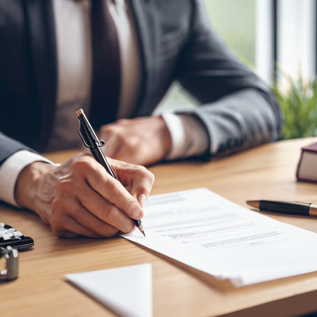 Person marking up a contract.