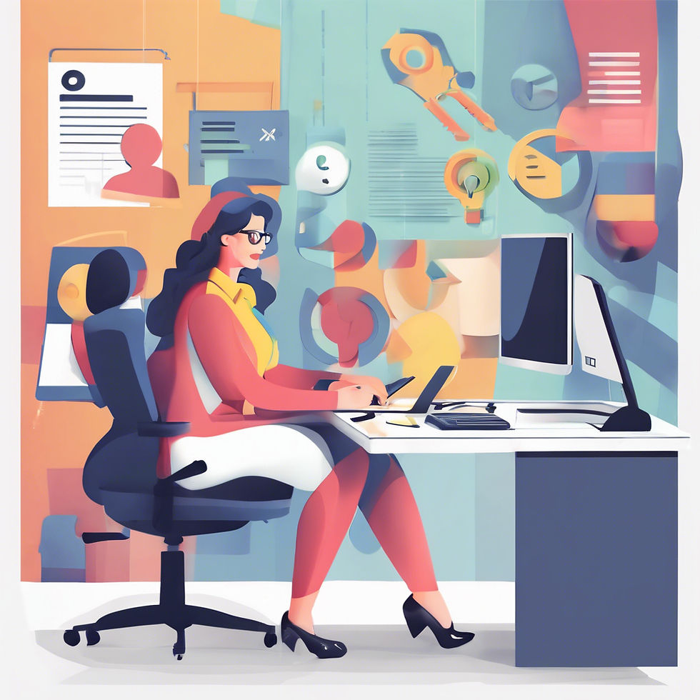 Drawing of woman at desk working on gender audit.