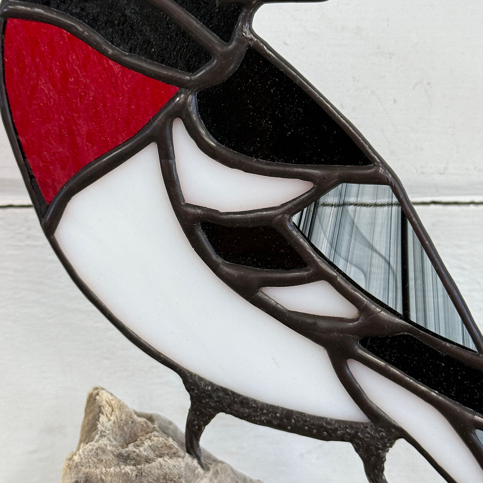 Thumbnail: Rose Breasted Grosbeak on Driftwood - Stained Glass - original & unique