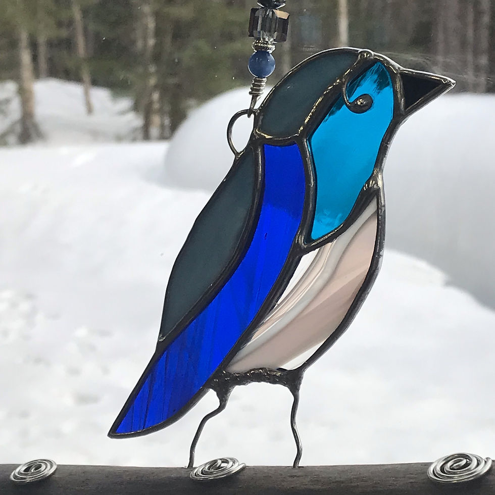 Thumbnail: Stained Glass Rainbow Bird on Driftwood - unique mobile