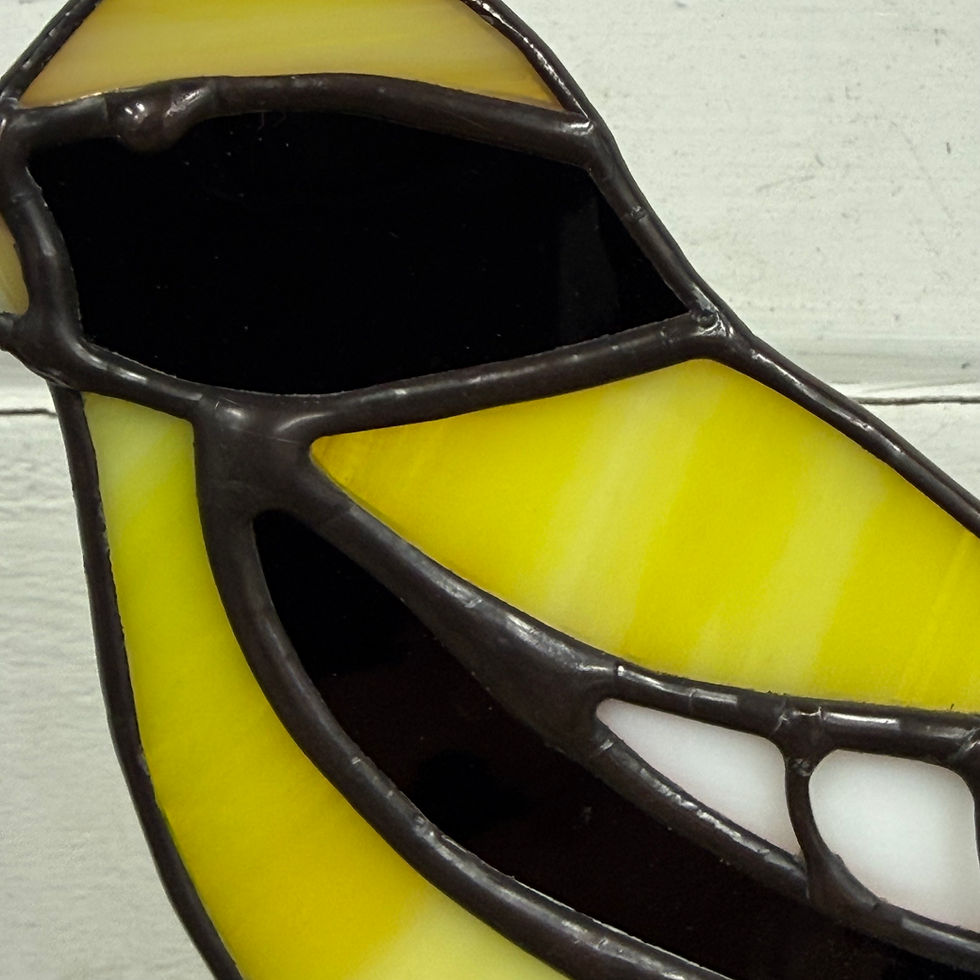 Thumbnail: Stained Glass Evening Grosbeak on Driftwood