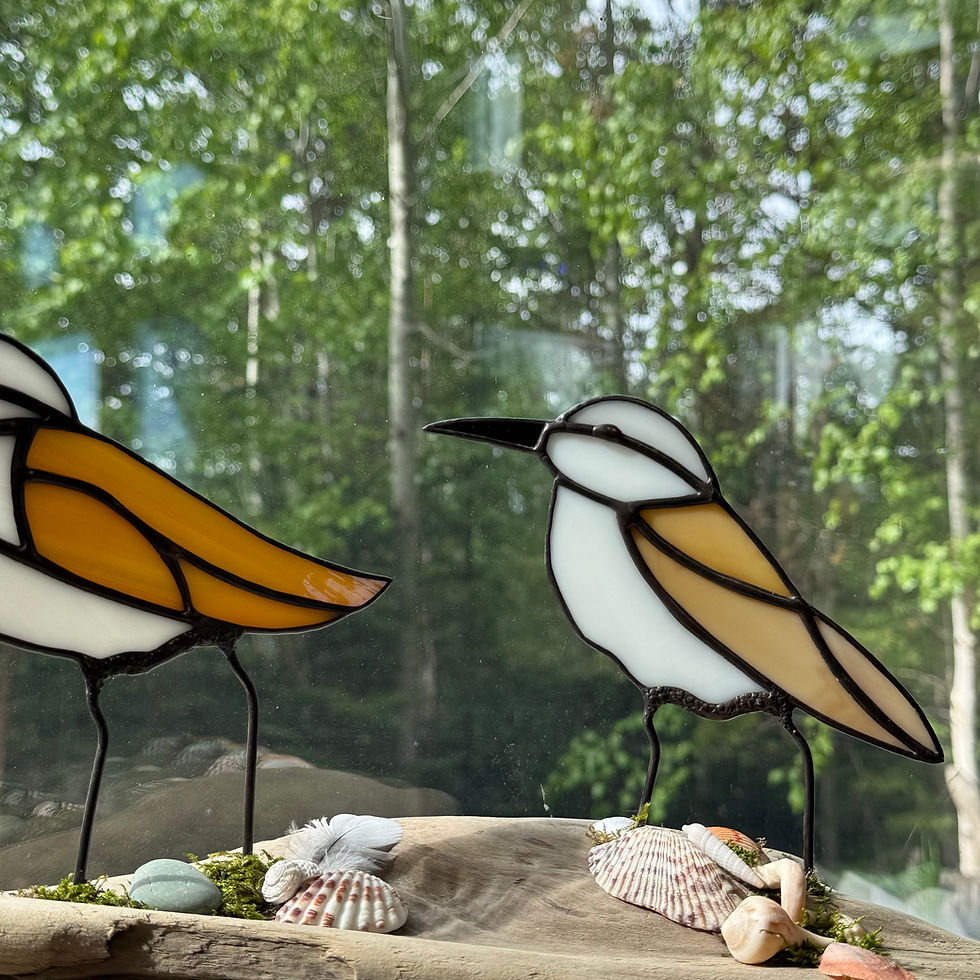 Thumbnail: Stained Glass Sandpipers Sculpture on Driftwood