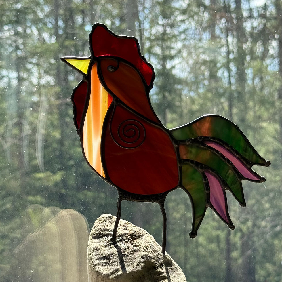 Thumbnail: Stained Glass Rooster Sculpture on Driftwood