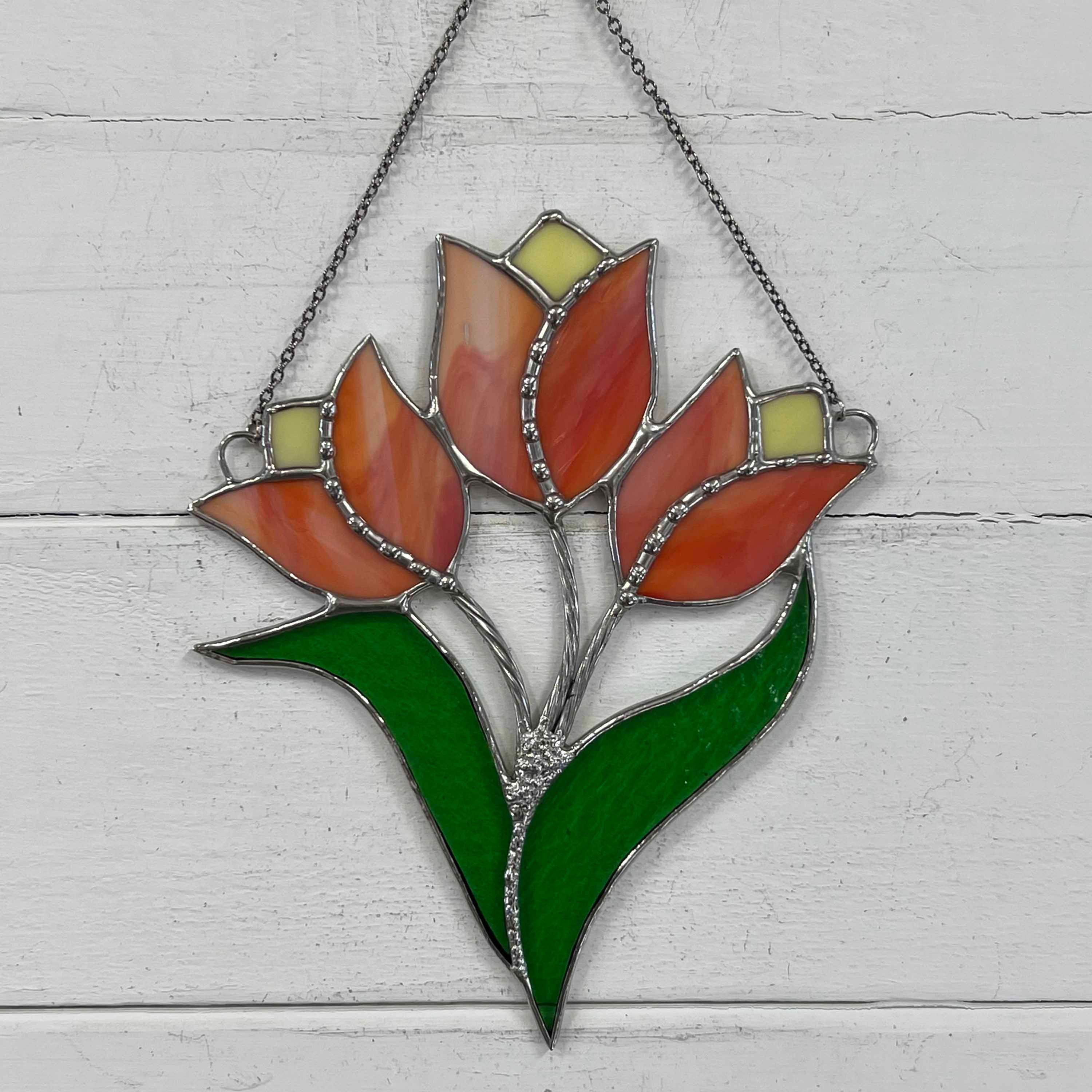 Stained Glass Tulip Trio Suncatcher