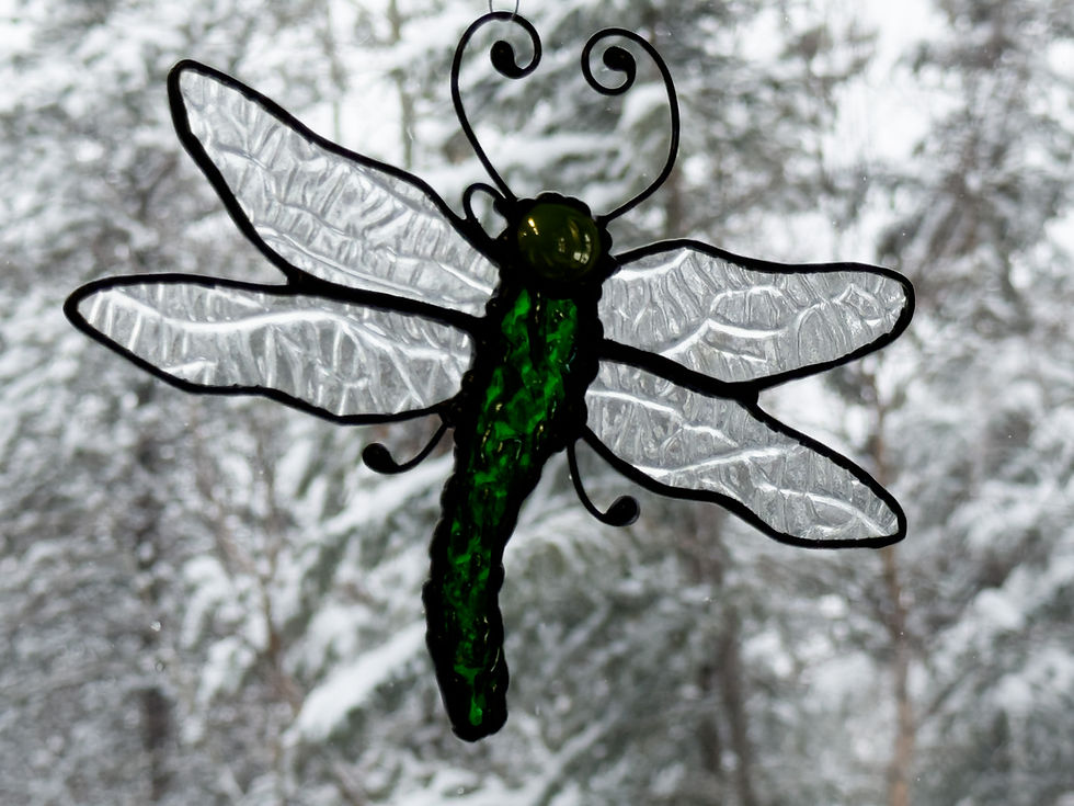 Thumbnail: Stained Glass Set of 2 Dragonfly Suncatchers - Colorful Window Hanging