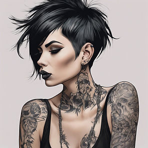 A woman with punk rock style short black hair and tattoos.jpg