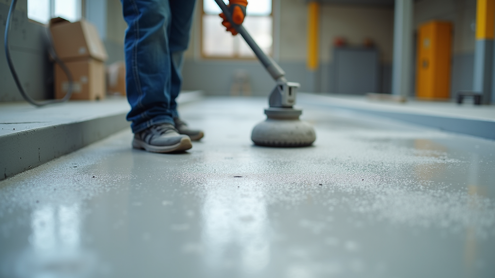 Eye-level view of concrete surface being resurfaced with polymer-modified overlay