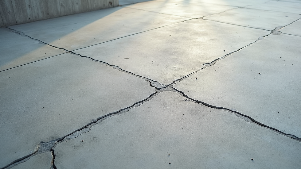 High angle view of concrete surface with repaired cracks