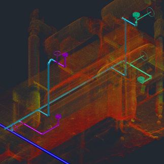 Laser Scan with a 3D Model routed through it