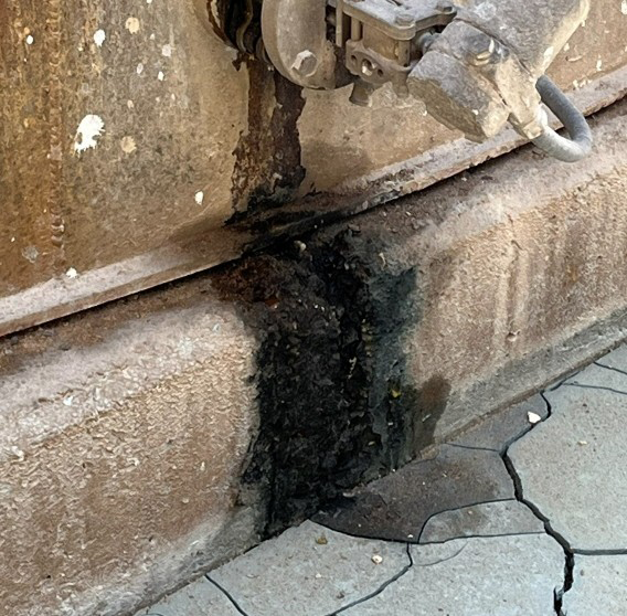 Corrosion from a Leak on a drain on the side of an atmospheric tank